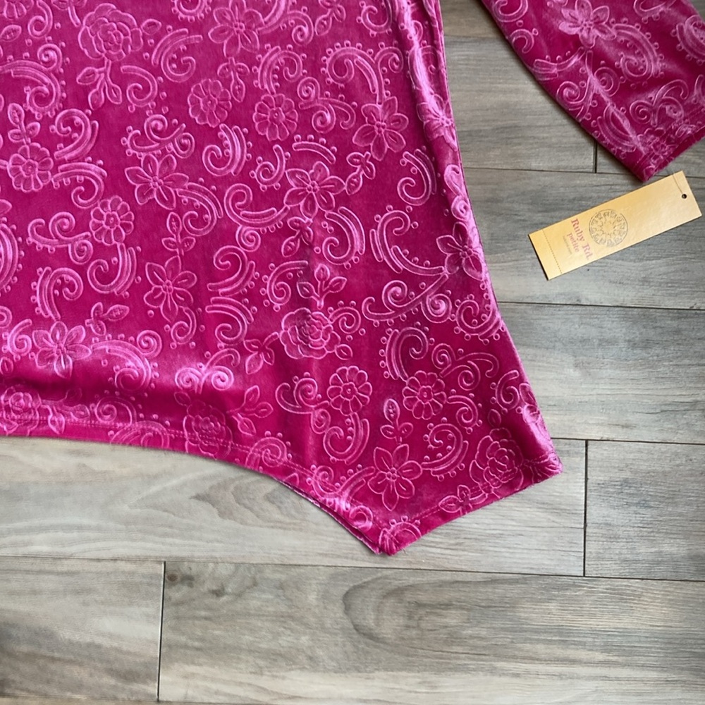 Ruby Rd top velvet floral print top fushia boho blouse casual office PM - Picture 7 of 16